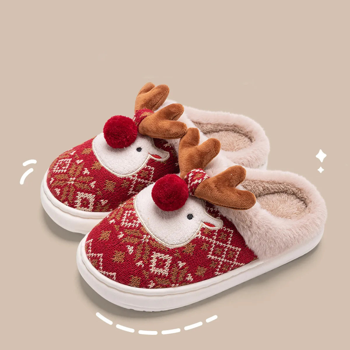 Cute  Elk Plush Slippers Winter Ins Fashion Non-slip Floor Bedroom Home Slippers For Women Fuzzy House Shoes