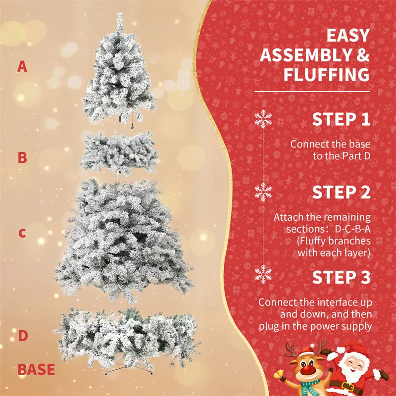 Artificial Christmas Tree | Snow Flocked Fake Christmas Tree with 407 Branch Tips | Xmas Tree for Home & Office, Foldable Base