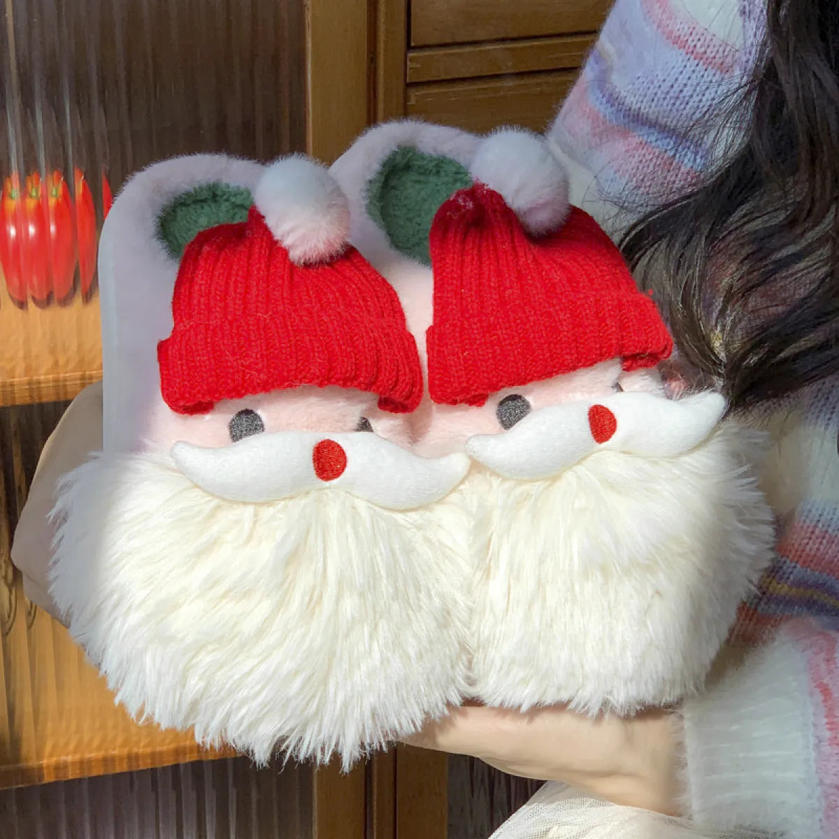 Cute  Santa Claus Home Slippers Winter Warm Indoor Non-slip Floor Plush Shoes For Women