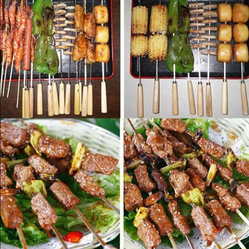 20Pcs Barbecue Skewers Set with Wooden Handles & Stainless Steel