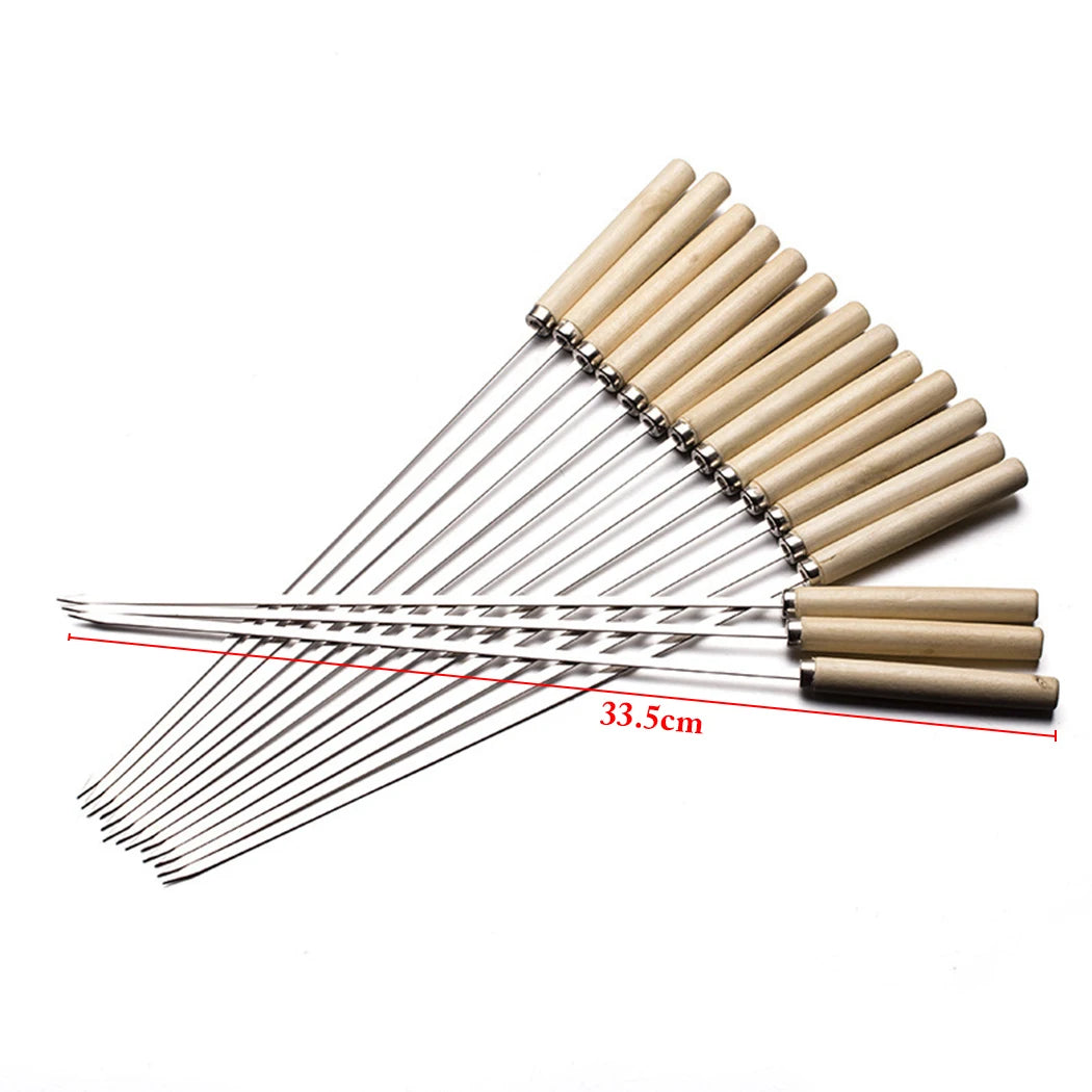 20Pcs Barbecue Skewers Set with Wooden Handles & Stainless Steel