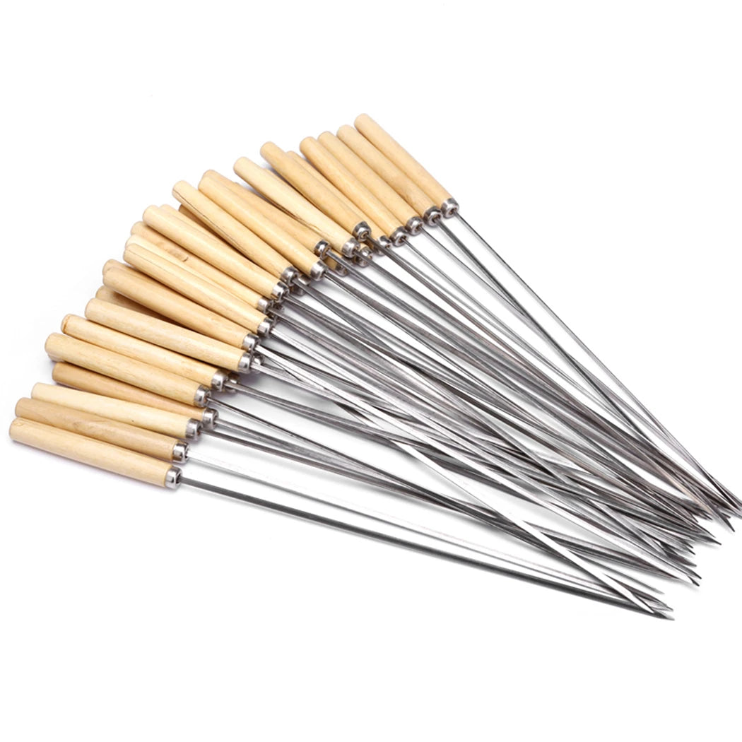 20Pcs Barbecue Skewers Set with Wooden Handles & Stainless Steel