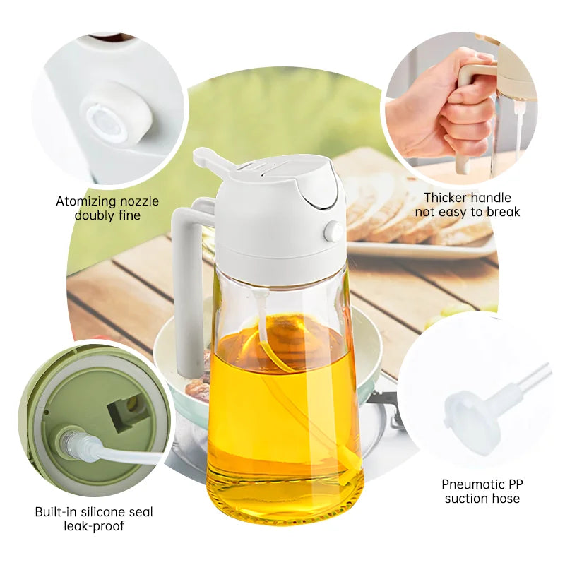 2 in 1 Oil Dispenser and Oil Sprayer：17oz/500ml Glass Olive Oil Dispenser Bottle & Oil Spray Bottle,Oil Sprayer for Cooking,Kitchen,Salad,Barbecue,Air Fryer