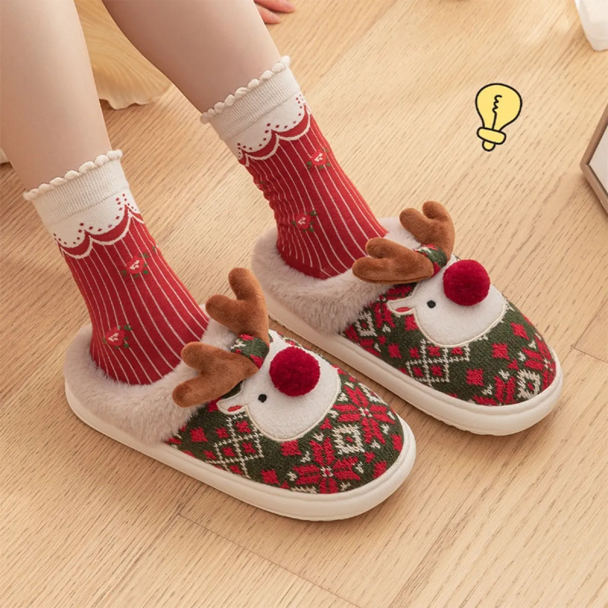 Cute  Elk Plush Slippers Winter Ins Fashion Non-slip Floor Bedroom Home Slippers For Women Fuzzy House Shoes