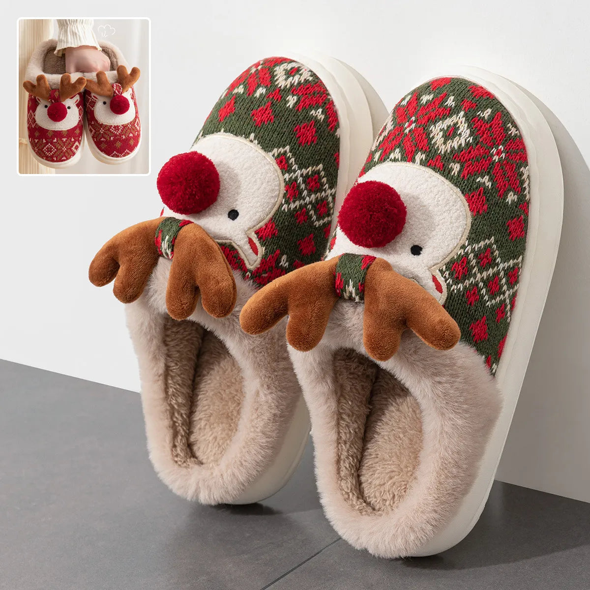 Cute  Elk Plush Slippers Winter Ins Fashion Non-slip Floor Bedroom Home Slippers For Women Fuzzy House Shoes