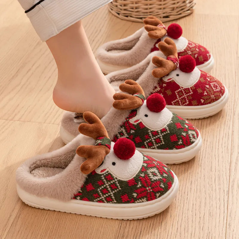 Cute  Elk Plush Slippers Winter Ins Fashion Non-slip Floor Bedroom Home Slippers For Women Fuzzy House Shoes