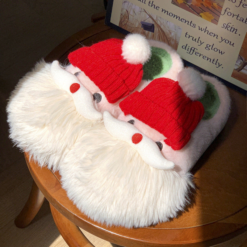 Cute  Santa Claus Home Slippers Winter Warm Indoor Non-slip Floor Plush Shoes For Women