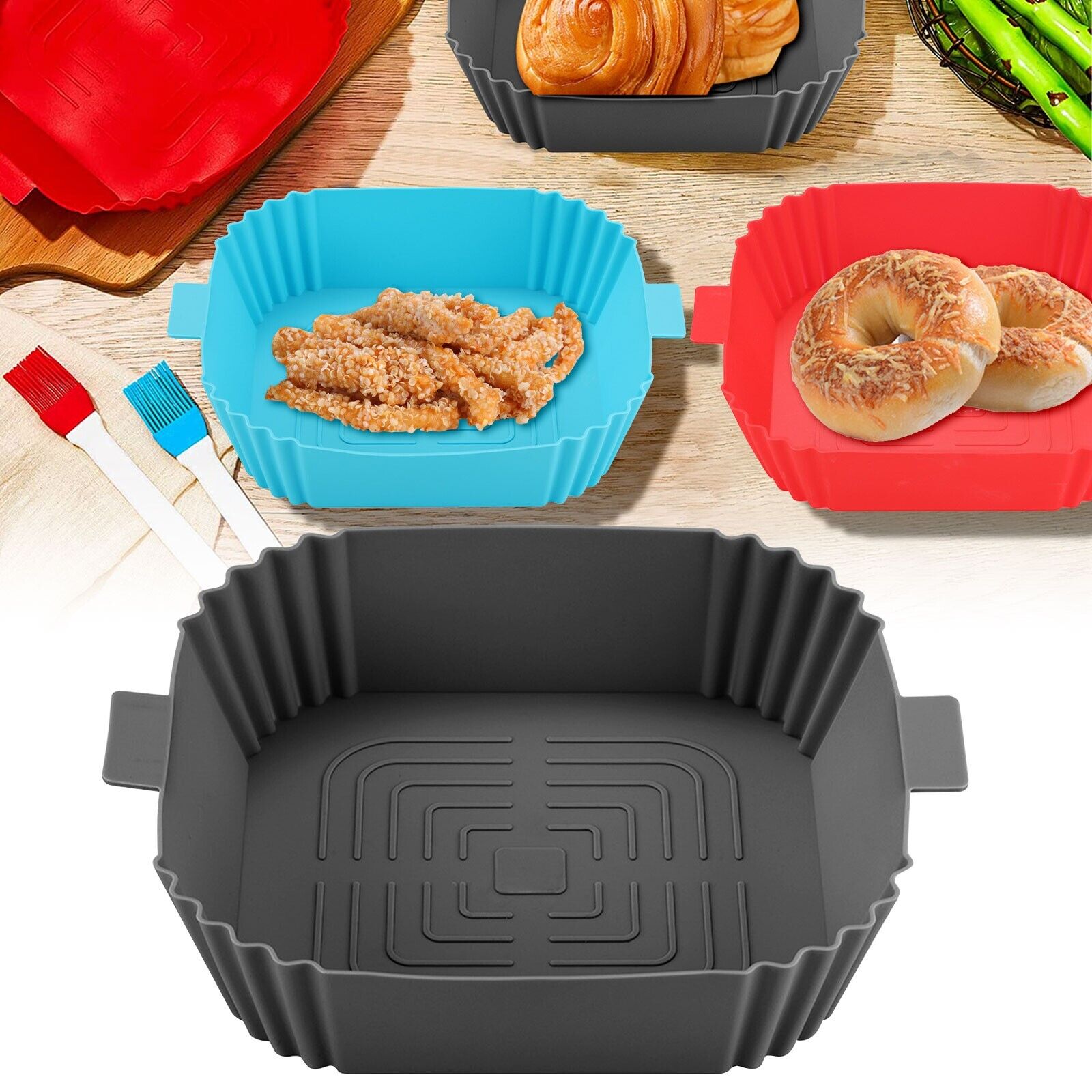 Silicone Air Fryer Tray Basket Liners Non-Stick Safe Oven Baking Tray Pot