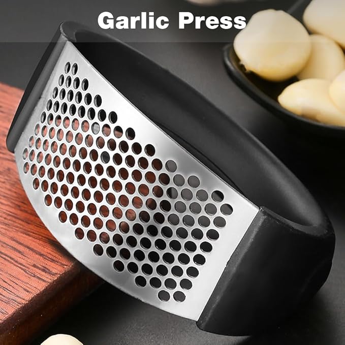 Garlic Press Rocker,Upgraded Stainless Steel Garlic Press,Garlic Mincer Rocker Crusher with Garlic Peeling Drum,Garlic Chopper Manual Garlic Presser for Kitchen Gadgets