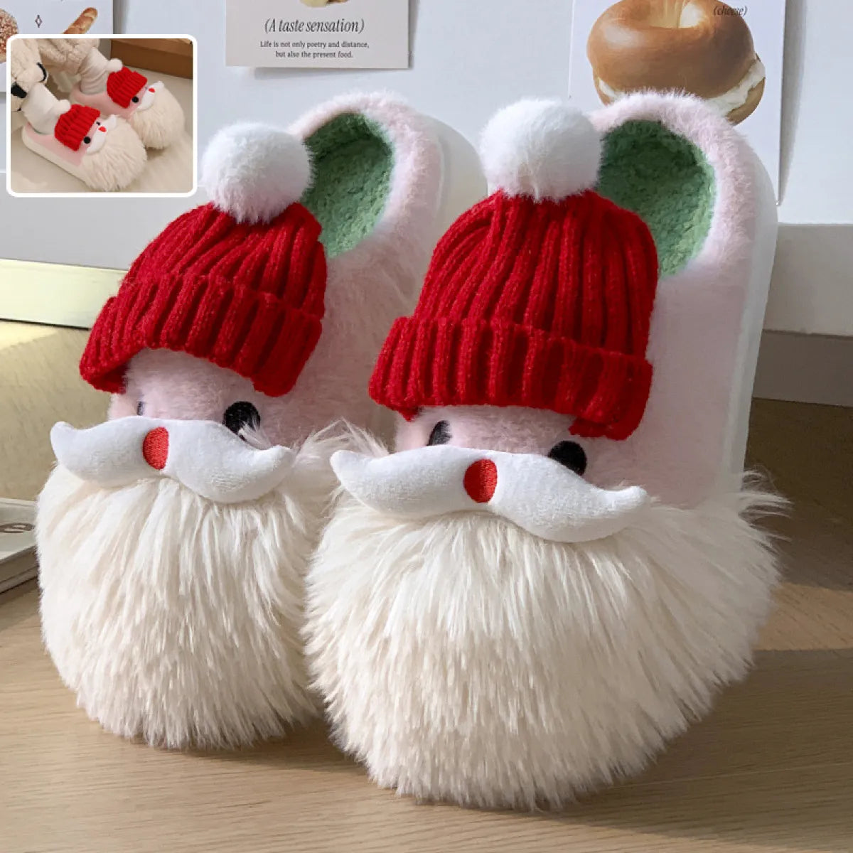 Cute  Santa Claus Home Slippers Winter Warm Indoor Non-slip Floor Plush Shoes For Women