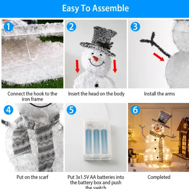 Lighted Snowman with Removable Hands Scarf, Christmas Decoration Lighted Up Snowman Collapsible Battery Operated Snowman for Indoor Outdoor Christmas Tree, at Backyard, Porch, Bedroom