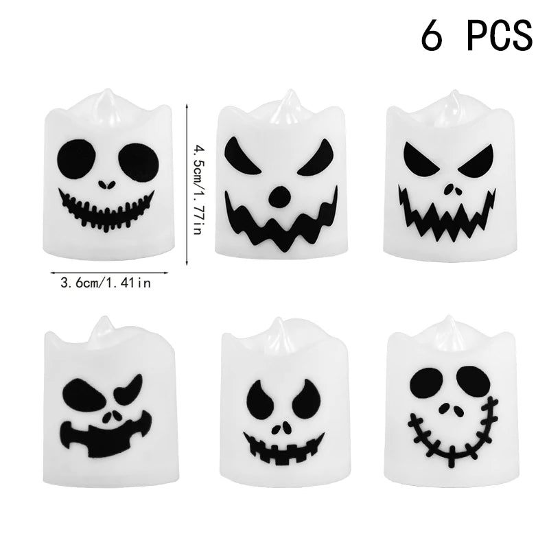 6pcs Halloween Led Ghost Pumpkin Candle Light Halloween Party Indoor Home Bar Decoration Haunted House Horror Props Glow Lamp