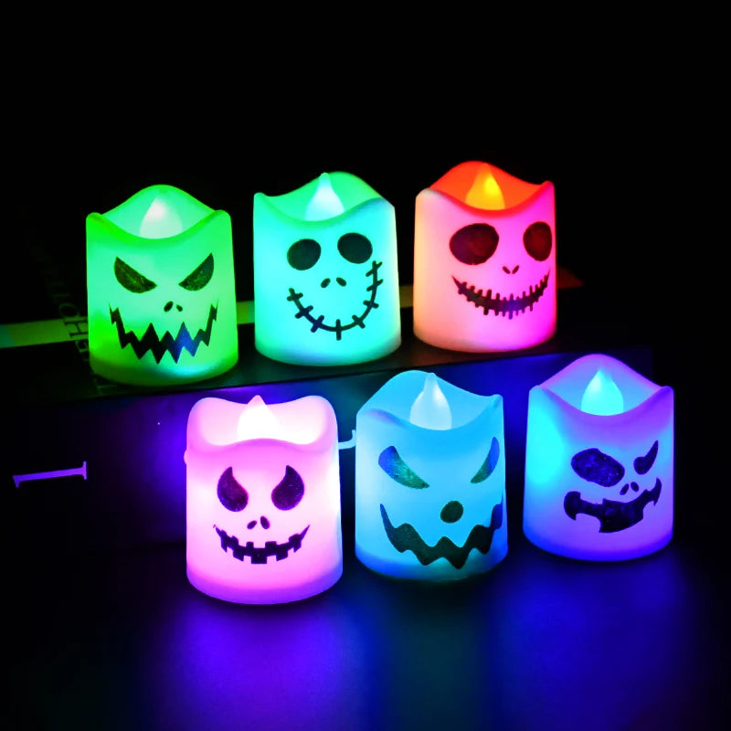 6pcs Halloween Led Ghost Pumpkin Candle Light Halloween Party Indoor Home Bar Decoration Haunted House Horror Props Glow Lamp