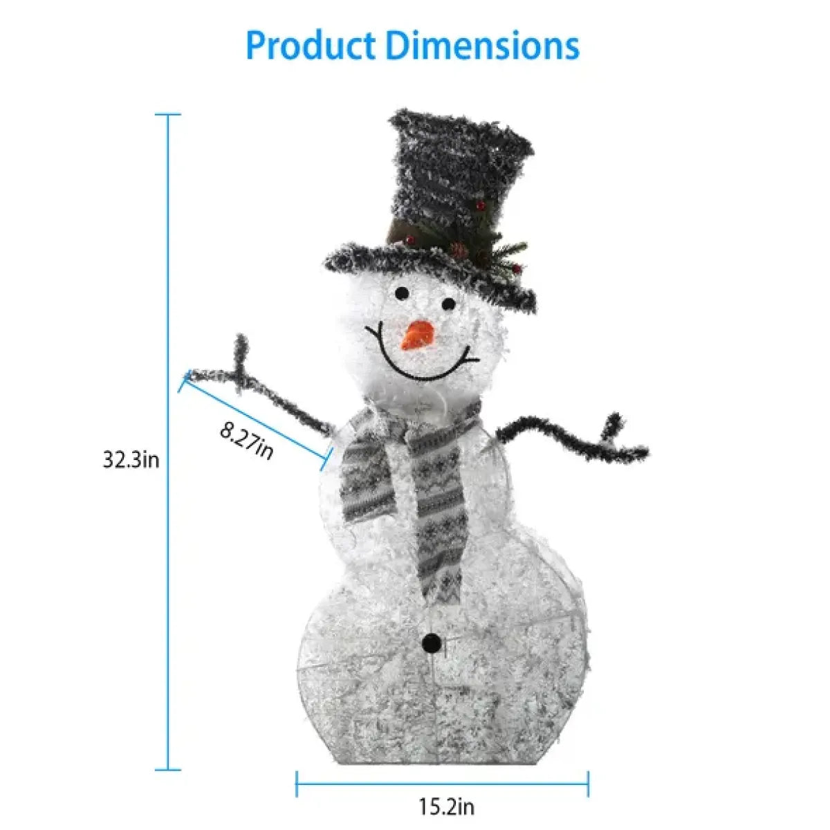 Lighted Snowman with Removable Hands Scarf, Christmas Decoration Lighted Up Snowman Collapsible Battery Operated Snowman for Indoor Outdoor Christmas Tree, at Backyard, Porch, Bedroom