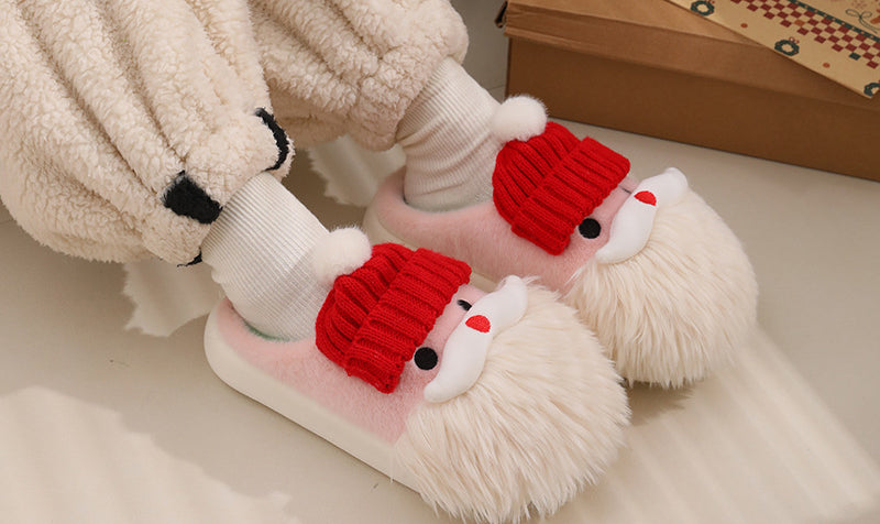 Cute  Santa Claus Home Slippers Winter Warm Indoor Non-slip Floor Plush Shoes For Women