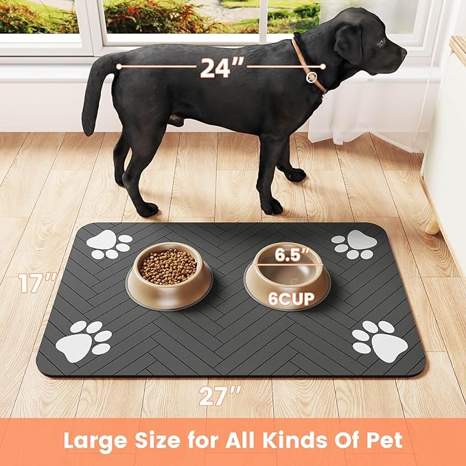 Pet Feeding Mat-Absorbent Pet Placemat for Food and Water Bowl, with Waterproof Rubber Backing, Quick Dry Water Mat for Dog Cat