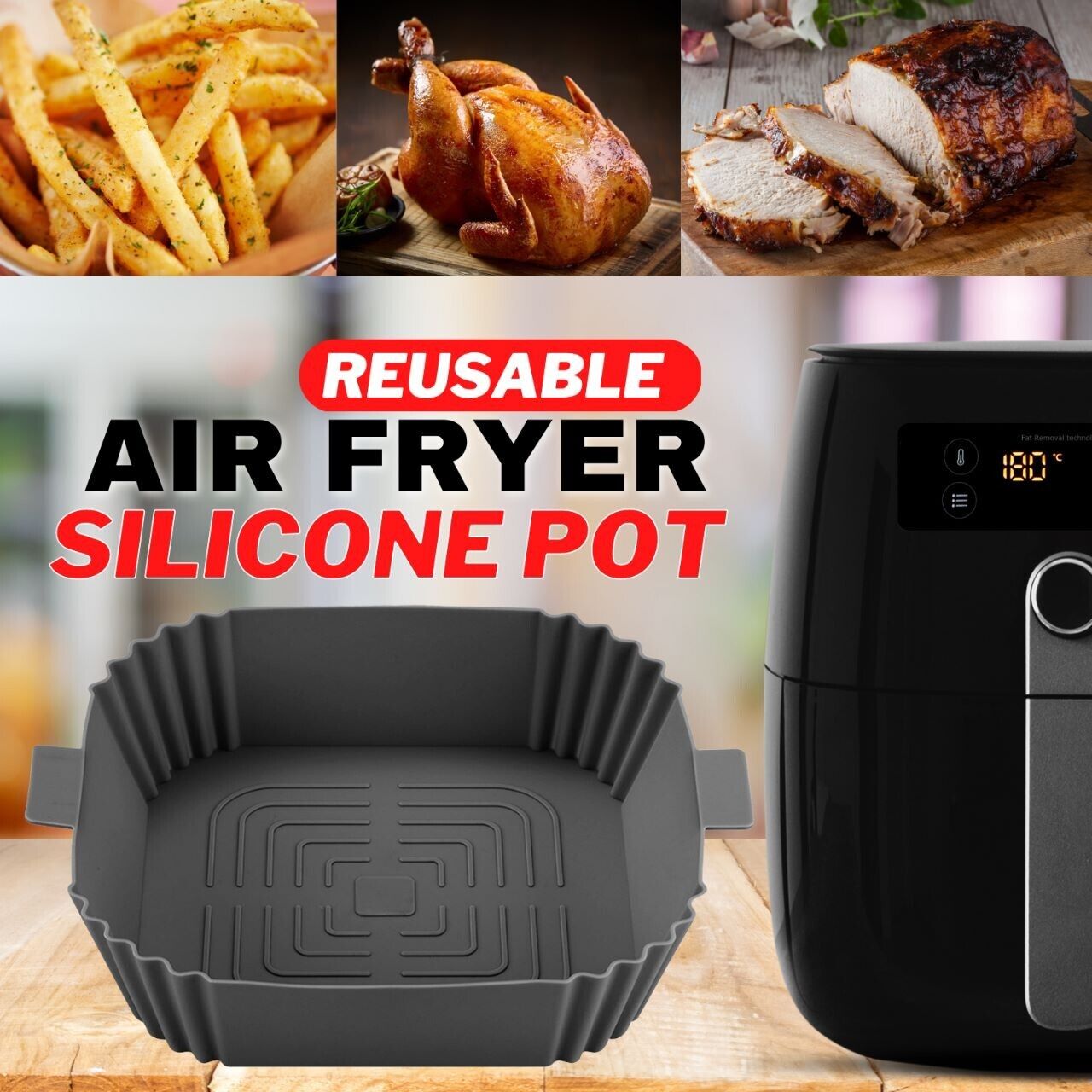 Silicone Air Fryer Tray Basket Liners Non-Stick Safe Oven Baking Tray Pot