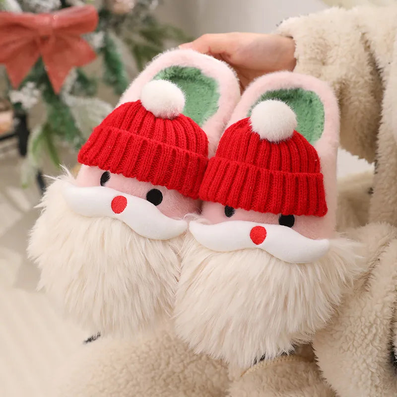 Cute  Santa Claus Home Slippers Winter Warm Indoor Non-slip Floor Plush Shoes For Women