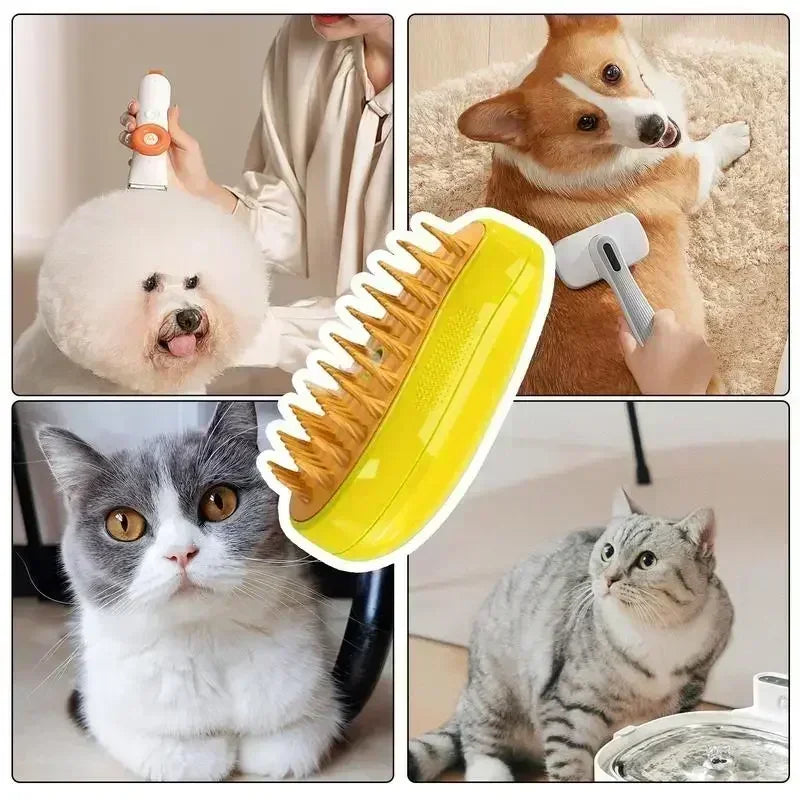 Cat Steam Brush, 3 in 1 Cat Steamy Brush Cleanser, Silicone Massage Grooming Brush, Pet Hair Cleaning Brush Comb for Cats Dogs