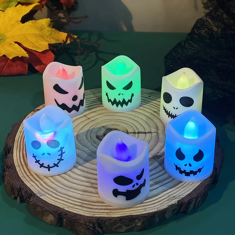 6pcs Halloween Led Ghost Pumpkin Candle Light Halloween Party Indoor Home Bar Decoration Haunted House Horror Props Glow Lamp