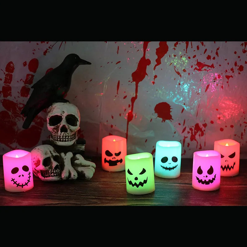 6pcs Halloween Led Ghost Pumpkin Candle Light Halloween Party Indoor Home Bar Decoration Haunted House Horror Props Glow Lamp