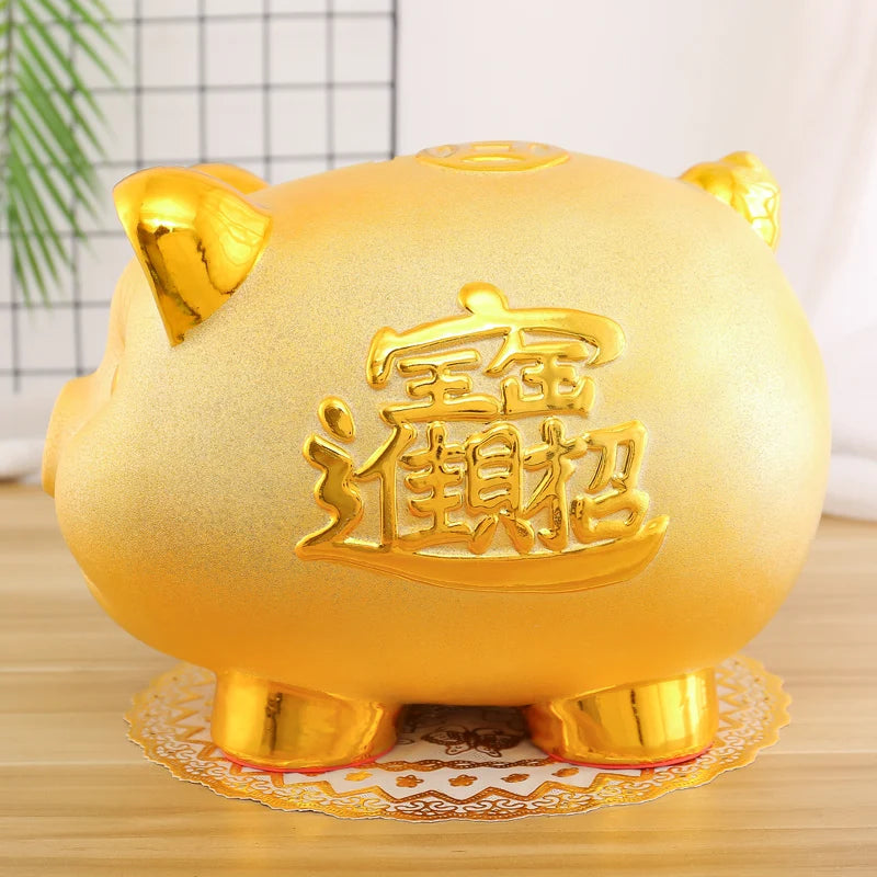 Creative Golden Pig Ceramic Piggy Bank for Kids