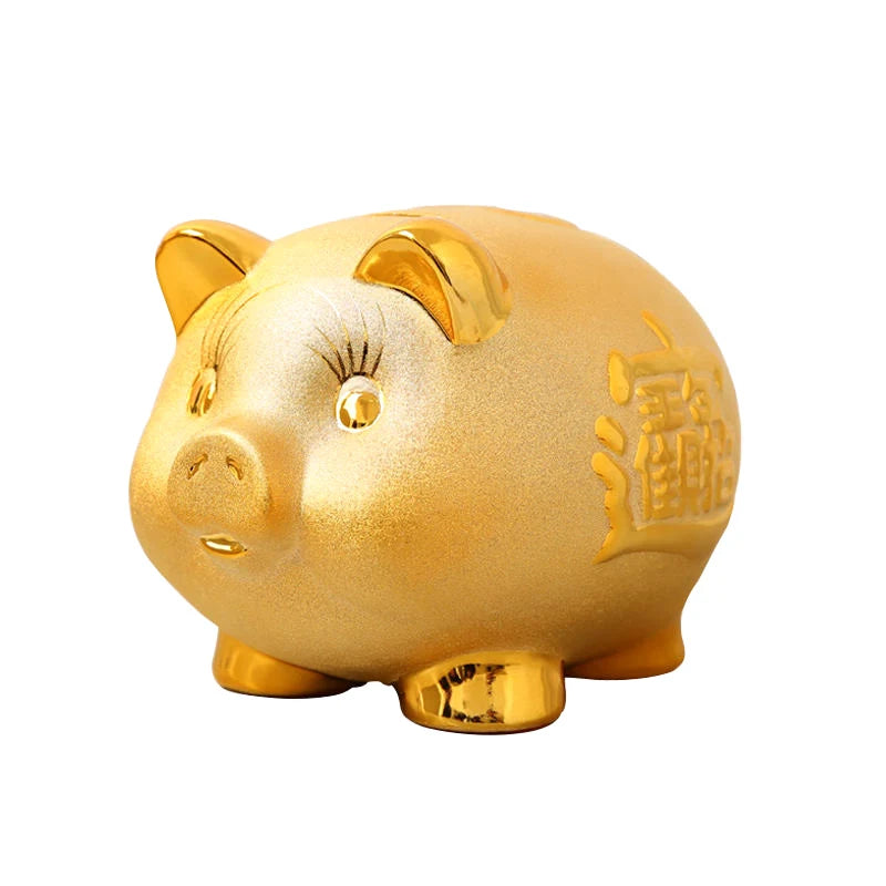 Creative Golden Pig Ceramic Piggy Bank for Kids