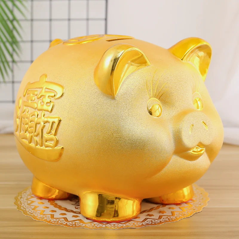 Creative Golden Pig Ceramic Piggy Bank for Kids