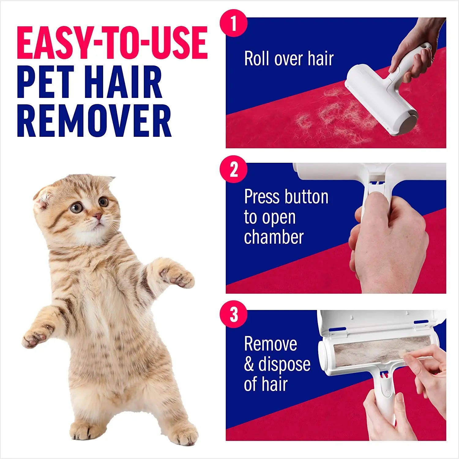 Pet Hair Remover Roller - Dog & Cat Fur Remover with Self-Cleaning Base - Efficient Animal Hair Removal Tool