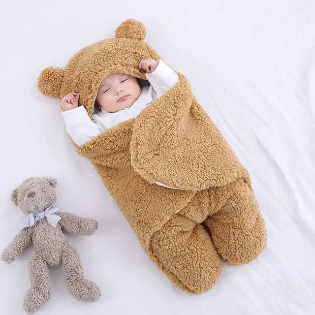 Baby Swaddle Blanket Boys Girls Cute Bear Plush Essential Receiving Blanket Ultra-Soft Newborn Registry Sleeping Wraps for Infant 0-6 Months - Brown