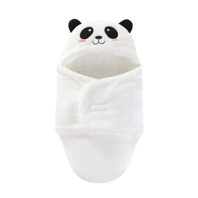 Winmany Baby Hooded Fleece Swaddle Blanket Newborn Fannel Cartoon Receiving Blanket Soft Plush Sleeping Bag Sack Stroller Wrap for Infants Girl Boy 0-6Months (White Panda, 3-6Months)