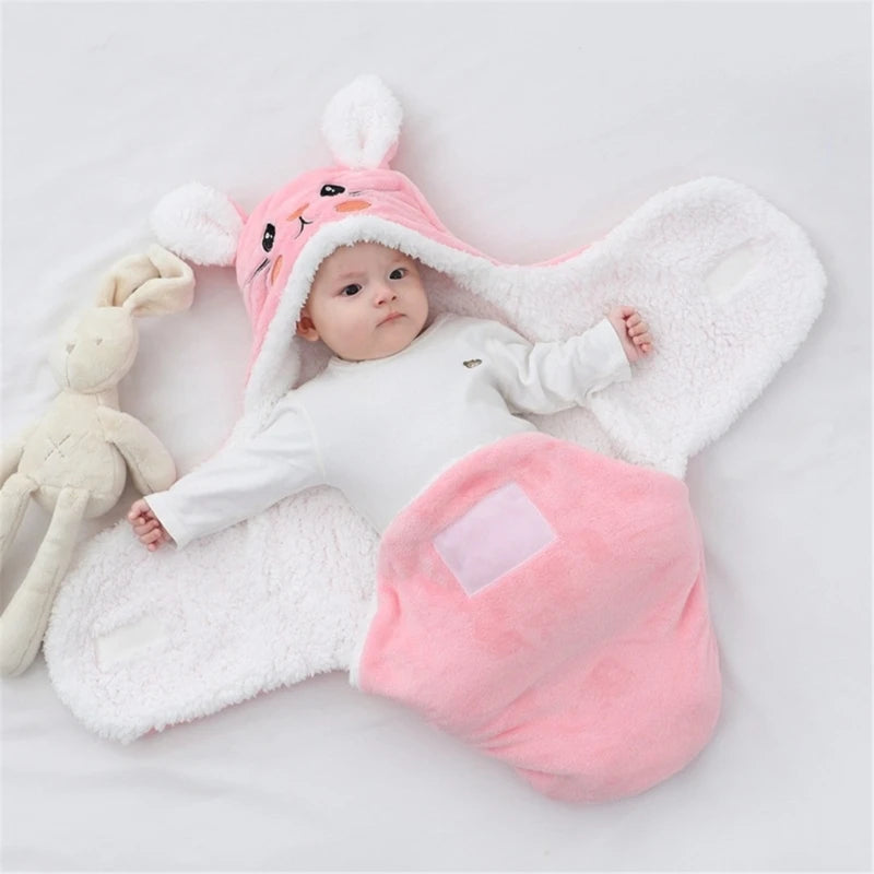 Winmany Baby Hooded Fleece Swaddle Blanket Newborn Fannel Cartoon Receiving Blanket Soft Plush Sleeping Bag Sack Stroller Wrap for Infants Girl Boy 0-6Months (White Panda, 3-6Months)