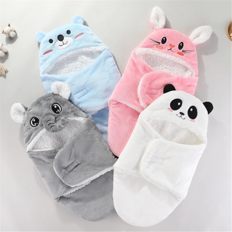 Winmany Baby Hooded Fleece Swaddle Blanket Newborn Fannel Cartoon Receiving Blanket Soft Plush Sleeping Bag Sack Stroller Wrap for Infants Girl Boy 0-6Months (White Panda, 3-6Months)