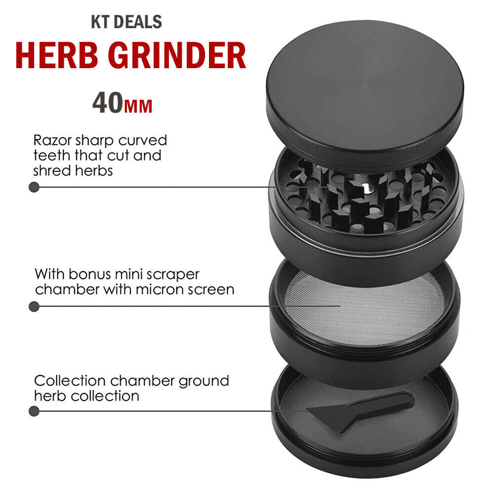 Herb Grinder 4-Piece Metal Small Hand Crusher Mill Magnetic Top Black US