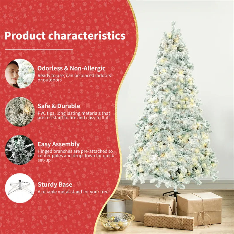 Artificial Christmas Tree | Snow Flocked Fake Christmas Tree with 407 Branch Tips | Xmas Tree for Home & Office, Foldable Base